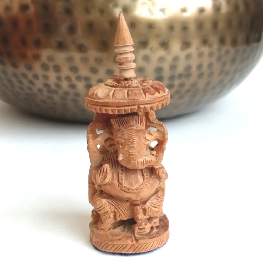 Unique Sandalwood Hand Carved Antique Wooden 3” Elephant (Ganesh) Figurine India